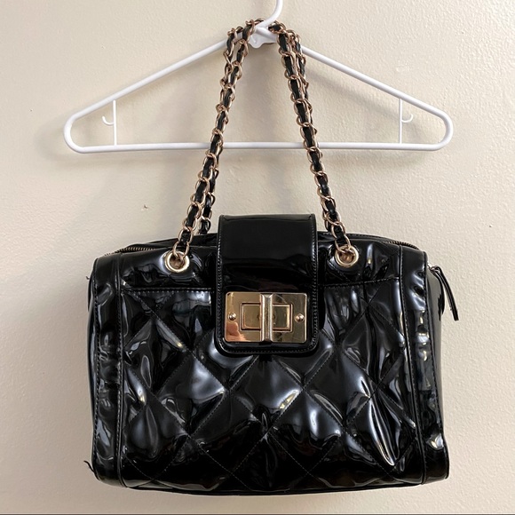 Aldo Handbags - ALDO Women’s Black Quilted Patent  Shoulder Chain Link Strap Purse.